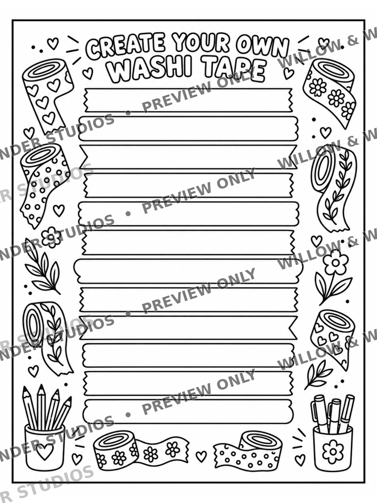 Original coloring book page 59: Create Your Own Washi Tape activity